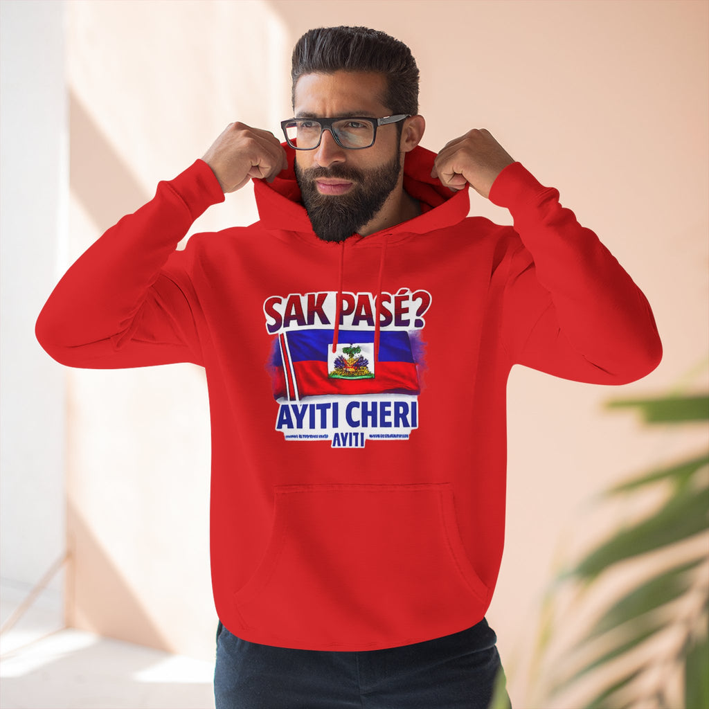 Hoodie — "Sak Pase? Ayiti Cheri" Haitian Flag Fleece Hoodie