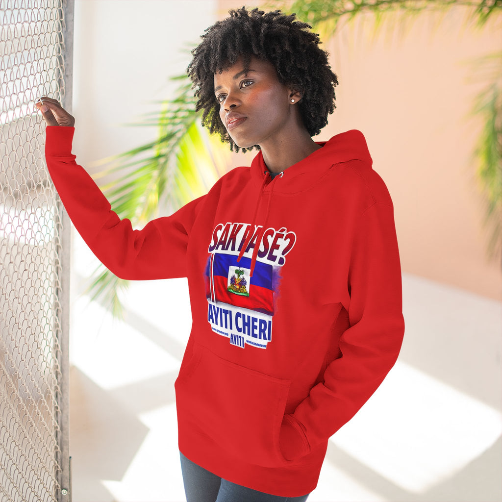 Hoodie — "Sak Pase? Ayiti Cheri" Haitian Flag Fleece Hoodie