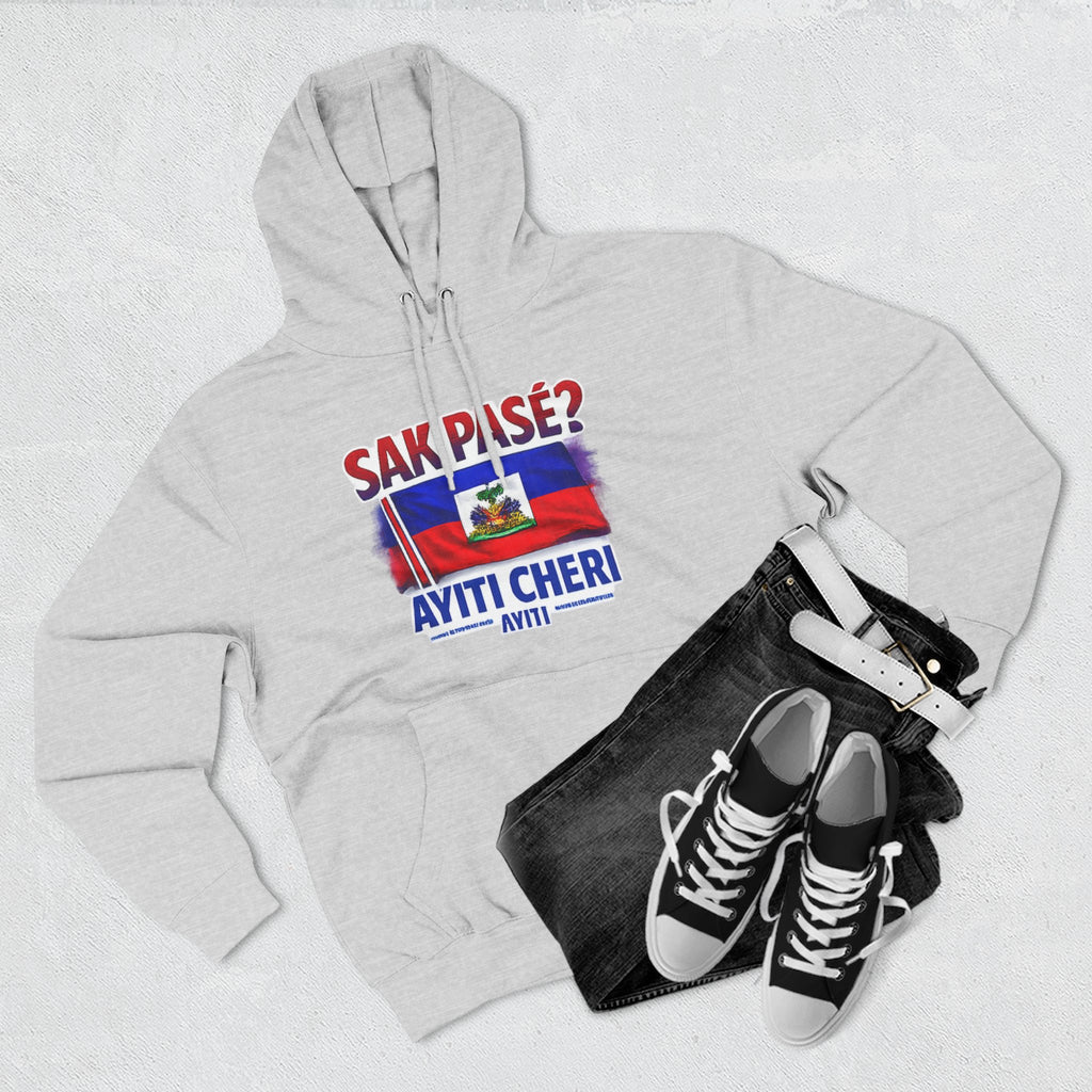 Hoodie — "Sak Pase? Ayiti Cheri" Haitian Flag Fleece Hoodie