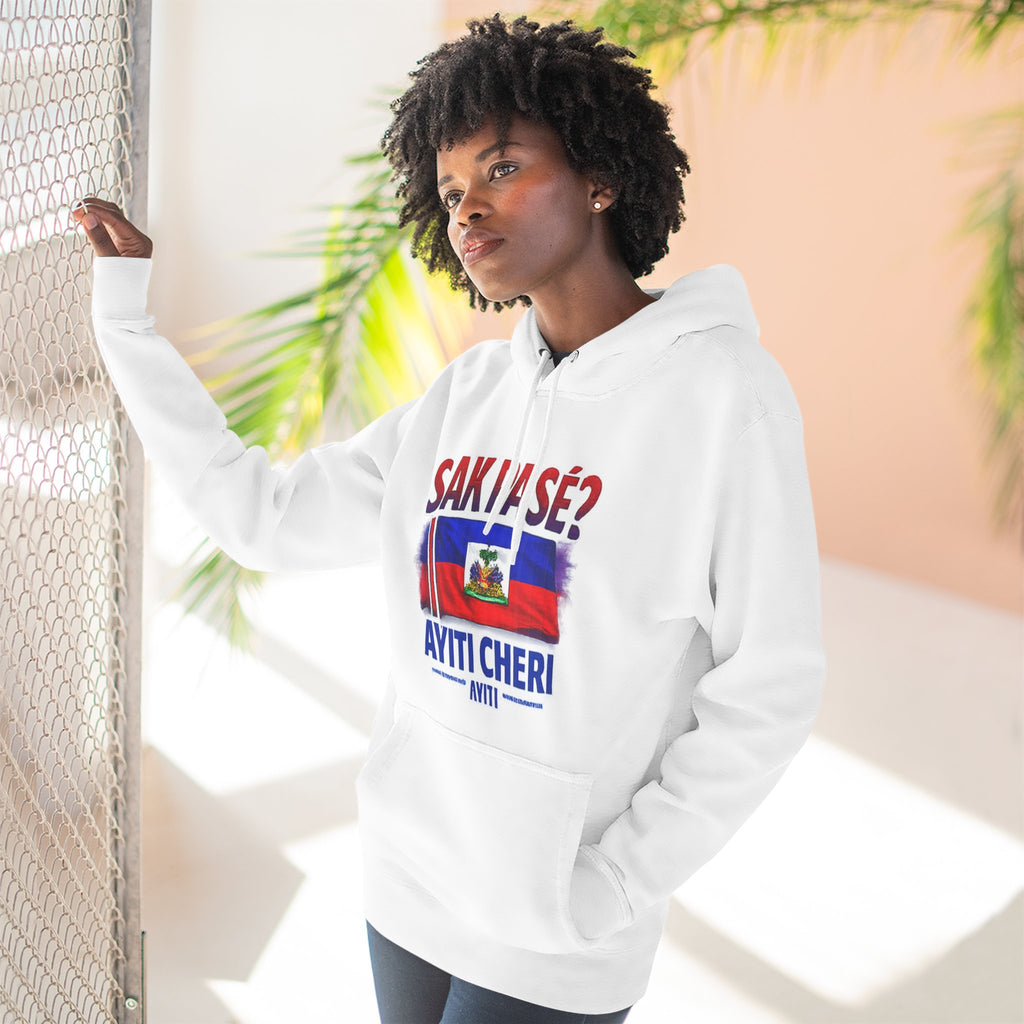 Hoodie — "Sak Pase? Ayiti Cheri" Haitian Flag Fleece Hoodie