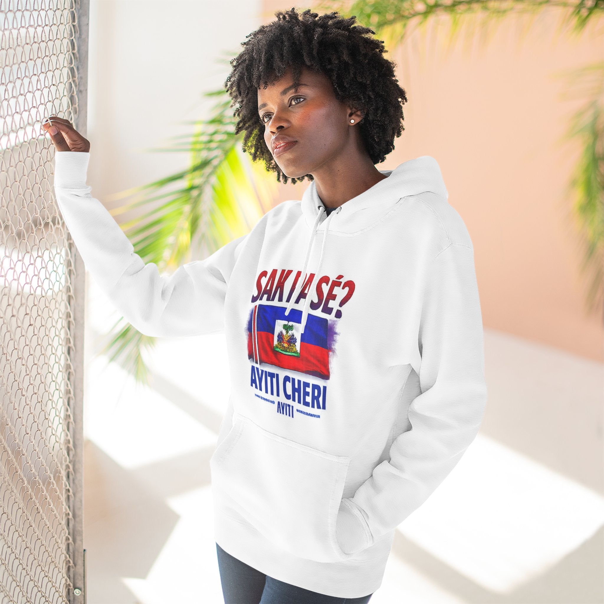 Hoodie — "Sak Pase? Ayiti Cheri" Haitian Flag Fleece Hoodie