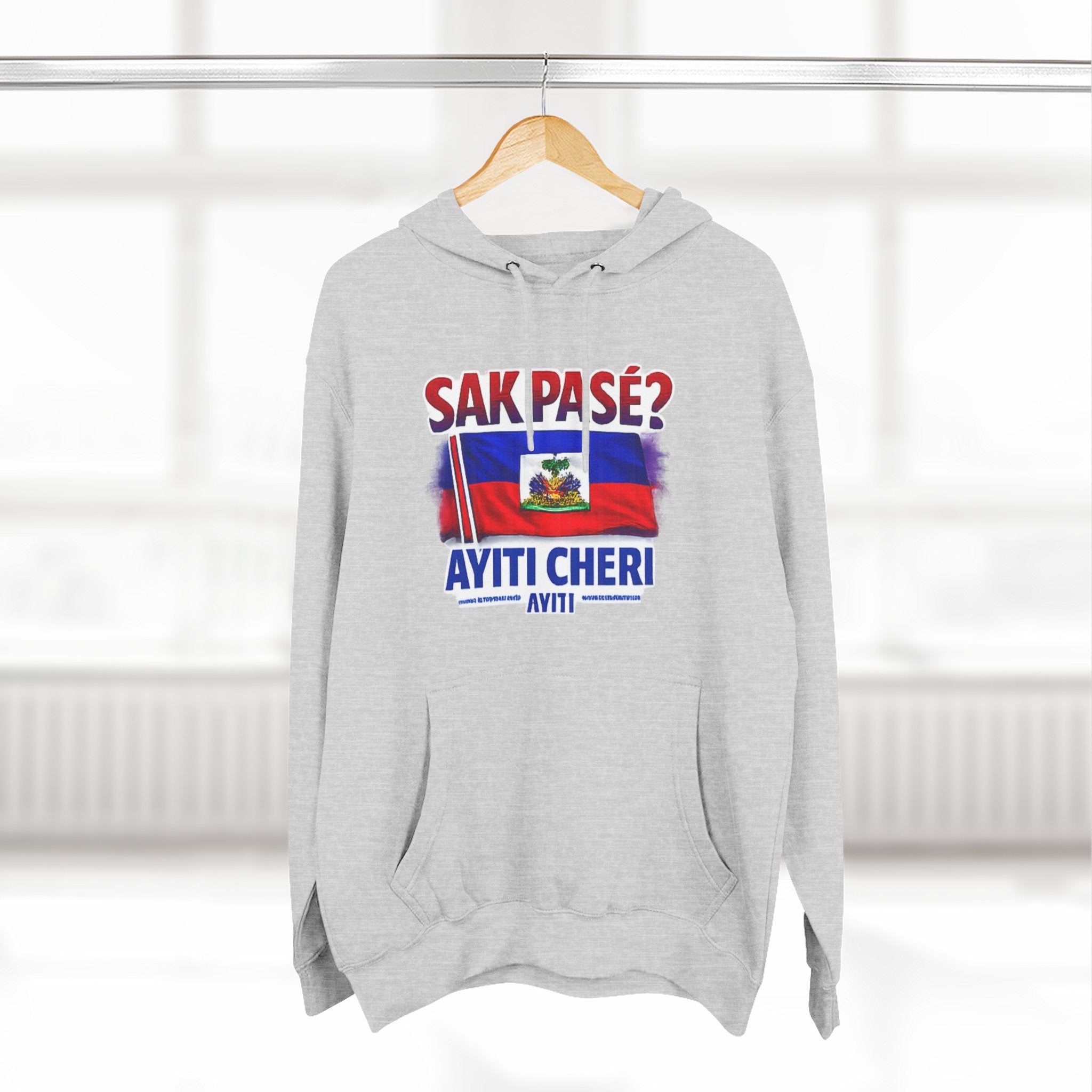 Hoodie — "Sak Pase? Ayiti Cheri" Haitian Flag Fleece Hoodie