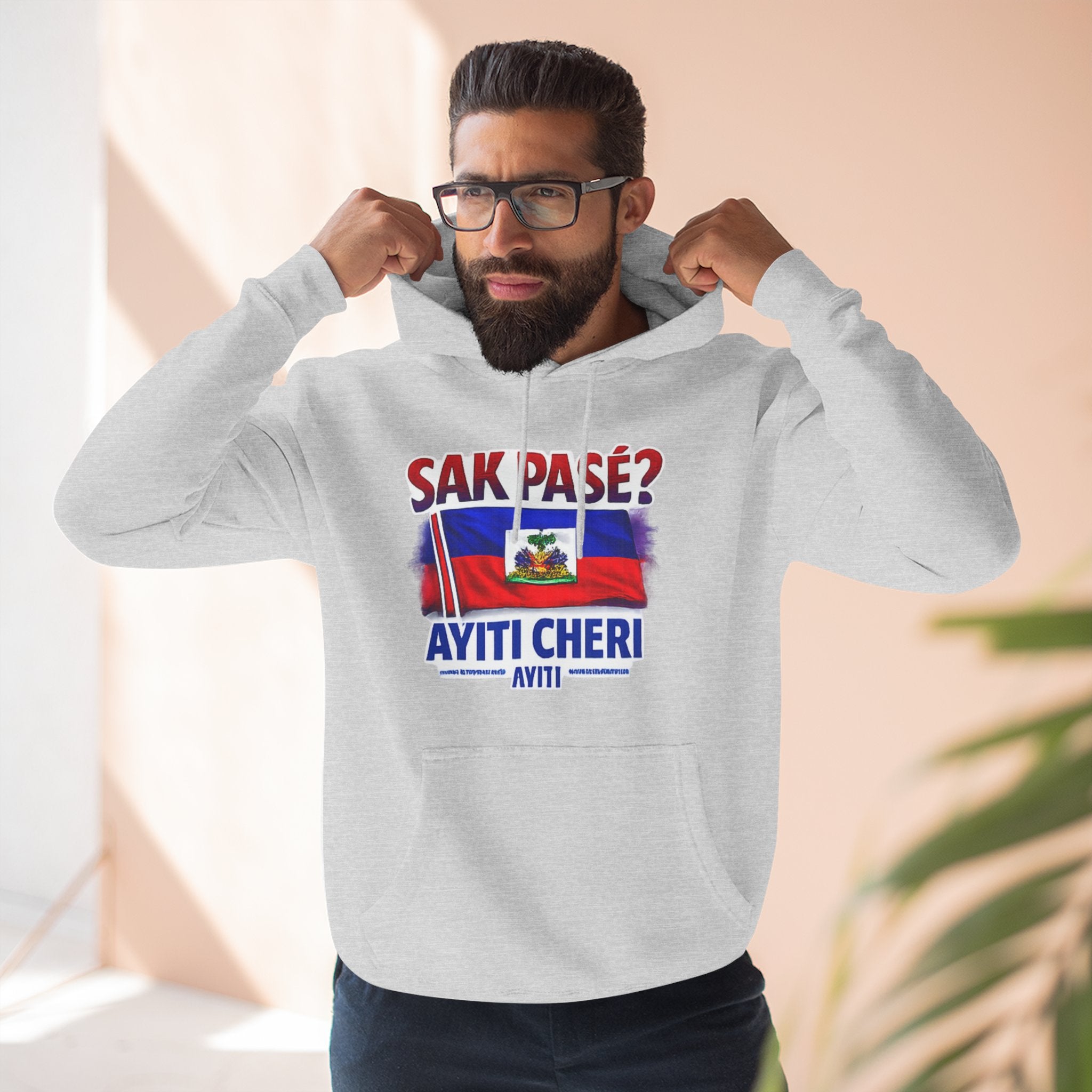 Hoodie — "Sak Pase? Ayiti Cheri" Haitian Flag Fleece Hoodie