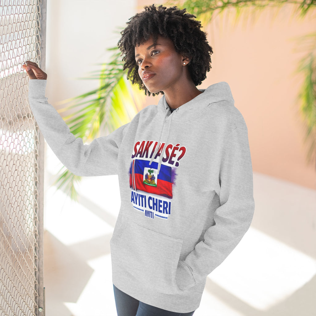 Hoodie — "Sak Pase? Ayiti Cheri" Haitian Flag Fleece Hoodie