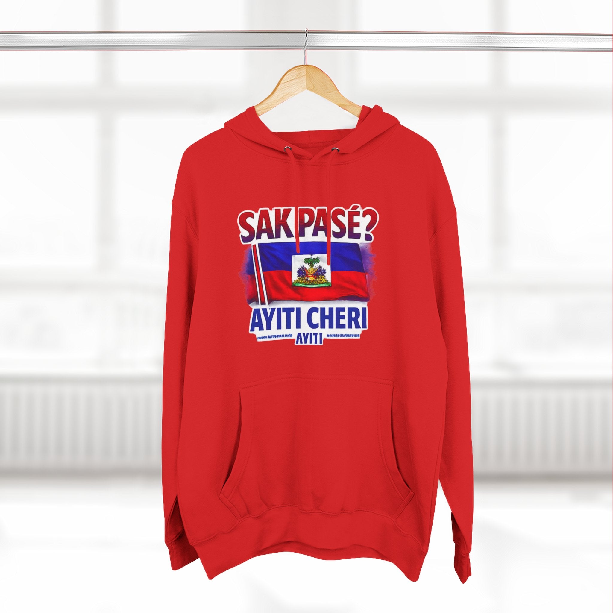 Hoodie — "Sak Pase? Ayiti Cheri" Haitian Flag Fleece Hoodie