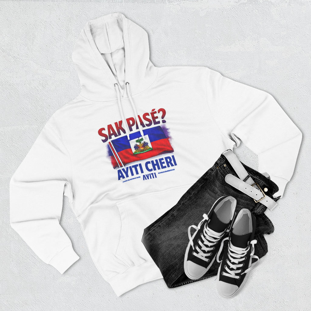 Hoodie — "Sak Pase? Ayiti Cheri" Haitian Flag Fleece Hoodie