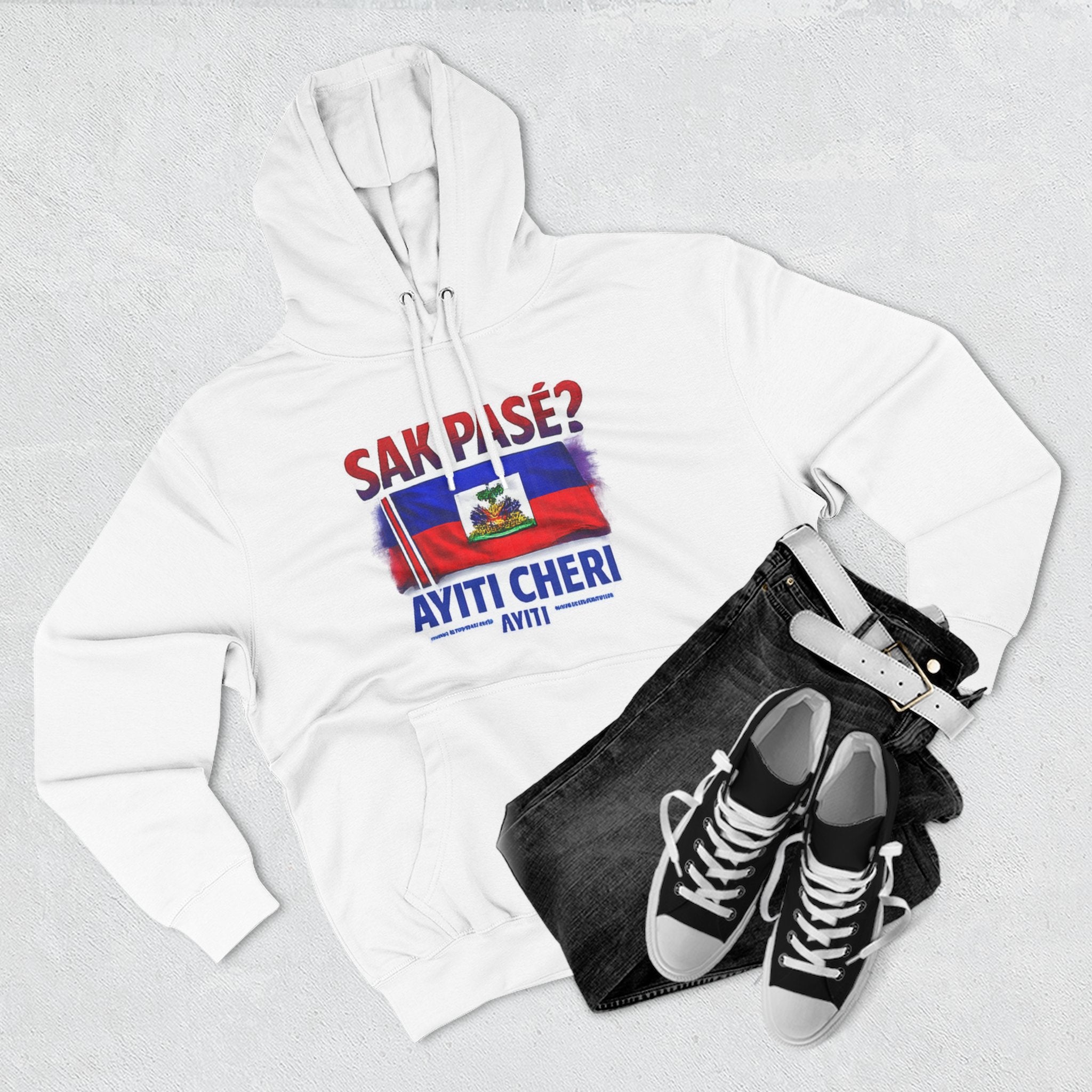 Hoodie — "Sak Pase? Ayiti Cheri" Haitian Flag Fleece Hoodie