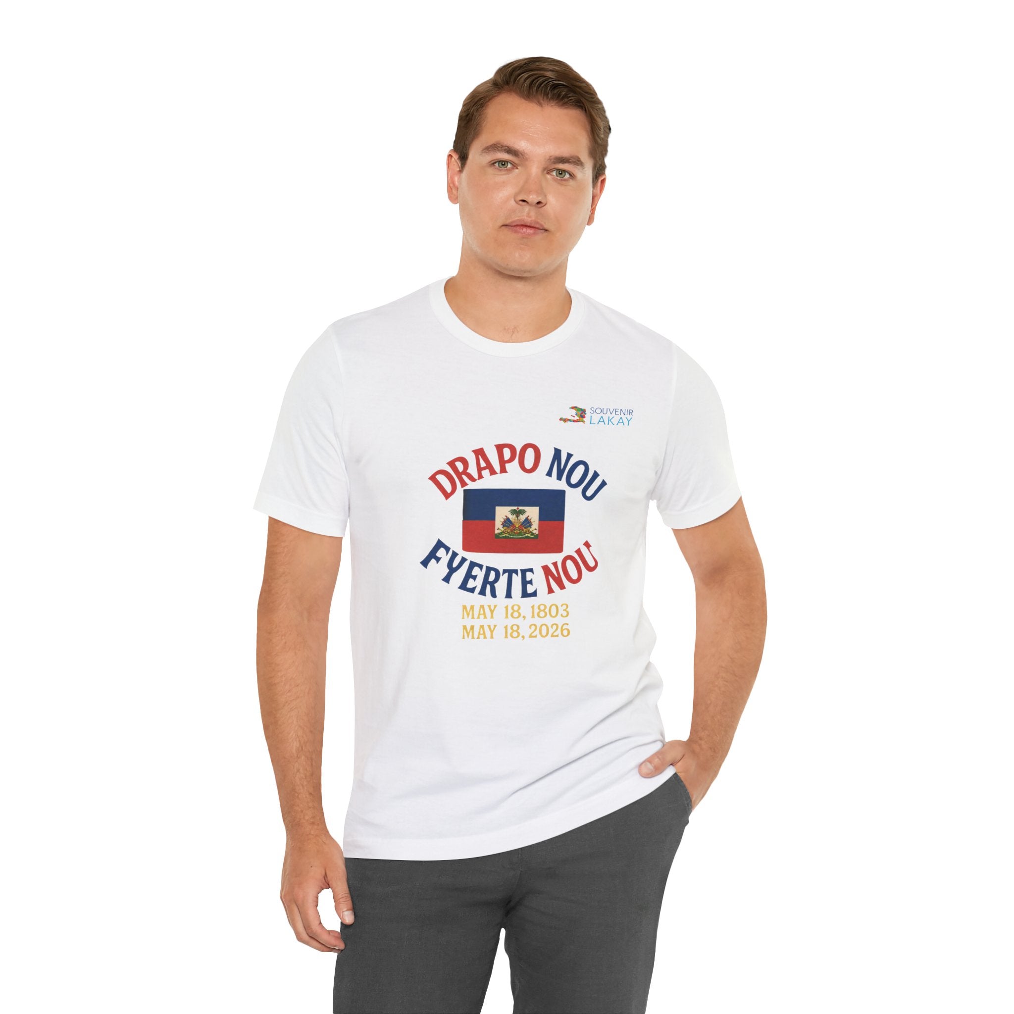 Haiti Flag T-Shirt — "Drapo Nou, Fyerte Nou" May 18 Commemorative Tee