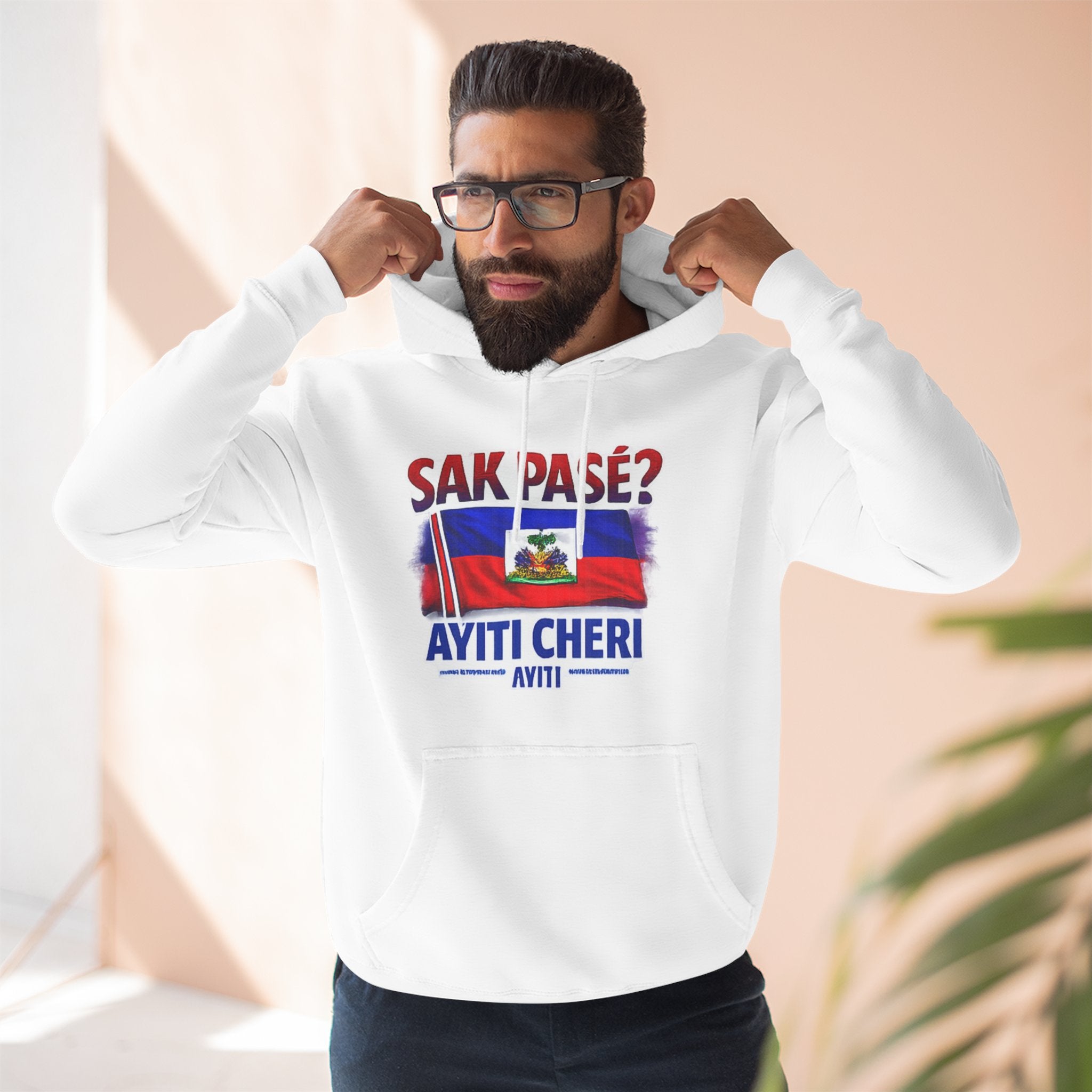 Hoodie — "Sak Pase? Ayiti Cheri" Haitian Flag Fleece Hoodie